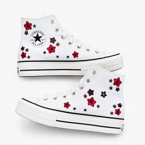 Converse Chuck Taylor Lift Platform Sneakers 10 Embroidered Flowers High Top